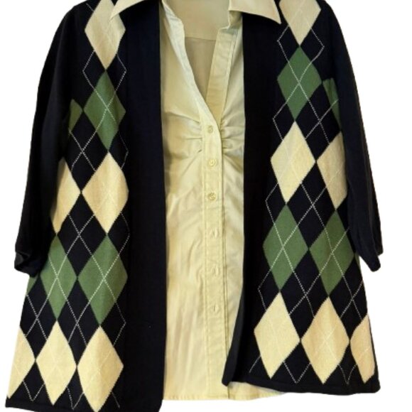 New York & Company - Lime Green Shirt & Separate Matching Cardigan/Argyle - M - Picture 2 of 10